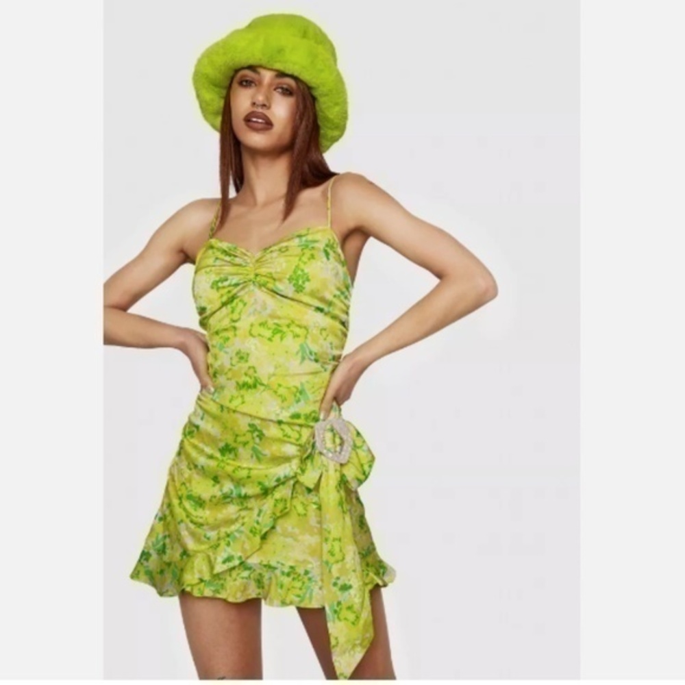 For Love And Lemons Dubois Yellow Purple Green Ruched Mini Dress S